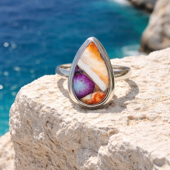 Spiny Oyster Purple Turquoise Ring - Picture 5 of 13